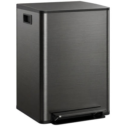 HOMCOM 60L Dual Compartment Stainless Steel Bin, with Deodoriser Holders - Black