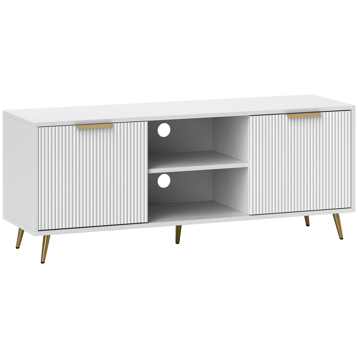 HOMCOM Modern TV Stand Cabinet for TVs up to 55", TV Unit with 2 Open Shelves and 2 Cabinets, Entertainment Centre with Cable Management for Living Room, White