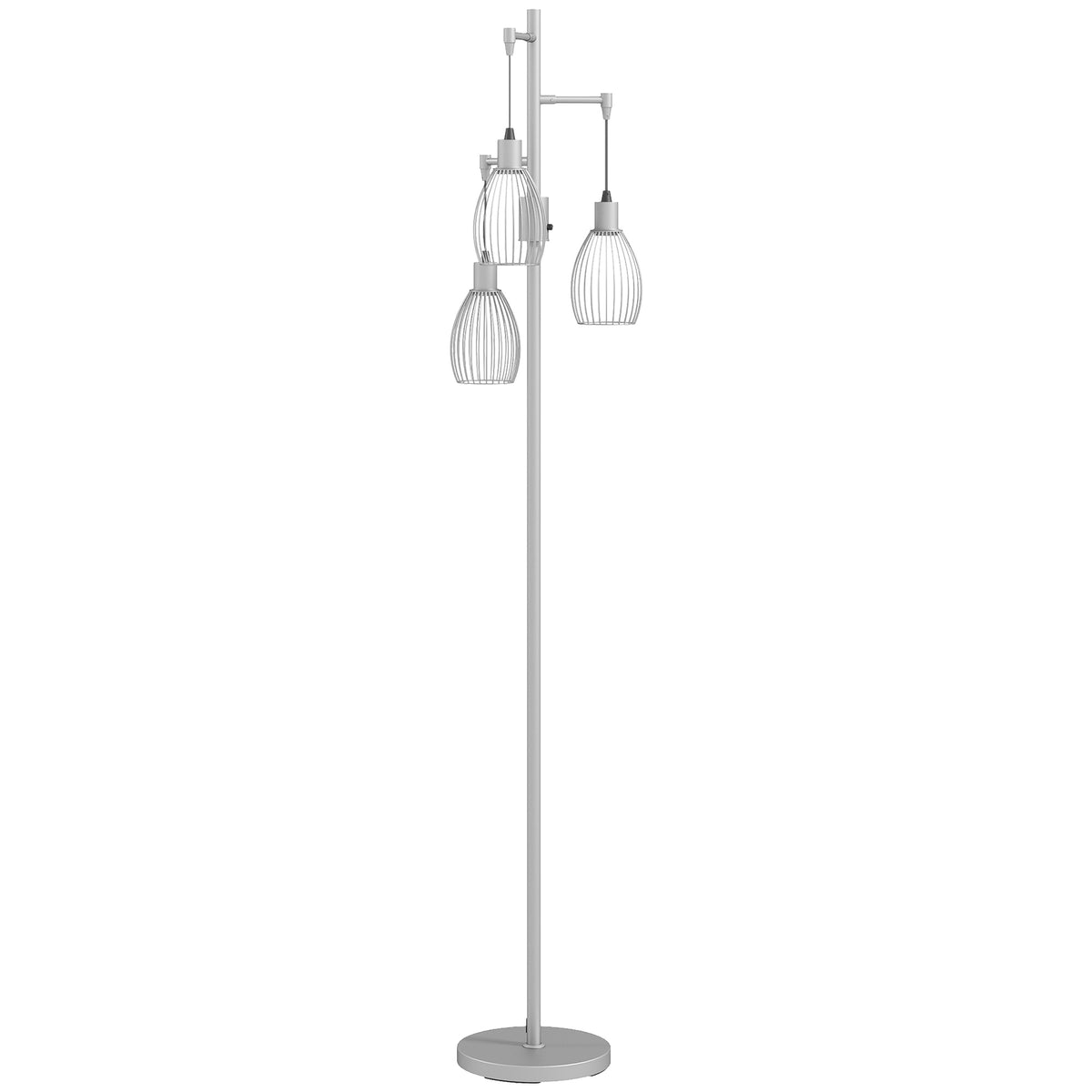 HOMCOM 3-Light Floor Lamp, 170cm Industrial Dimmable Standing Lamp with Steel Wire Cage Lampshades for Living Room, Bedroom, Dining Room, Study, Bulb Not Included, Silver Tone