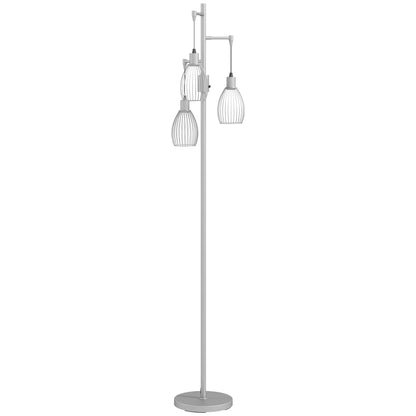 HOMCOM 3-Light Floor Lamp, 170cm Industrial Dimmable Standing Lamp with Steel Wire Cage Lampshades for Living Room, Bedroom, Dining Room, Study, Bulb Not Included, Silver Tone