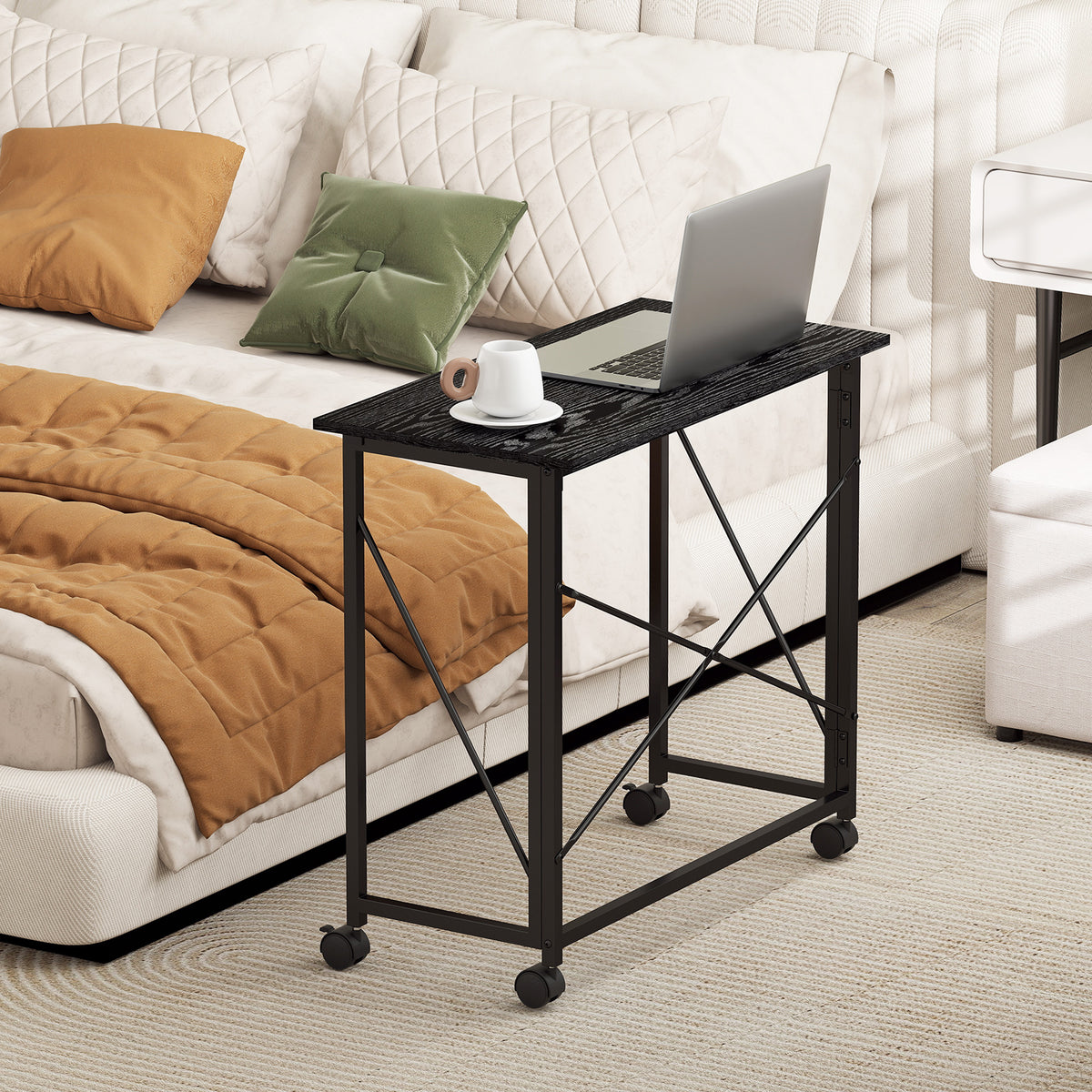 HOMCOM 80 cm Folding Desk on Wheels - Black