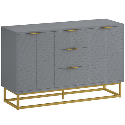 HOMCOM Sideboard with 3 Drawers and Adjustable Shelves for Living Room - Grey