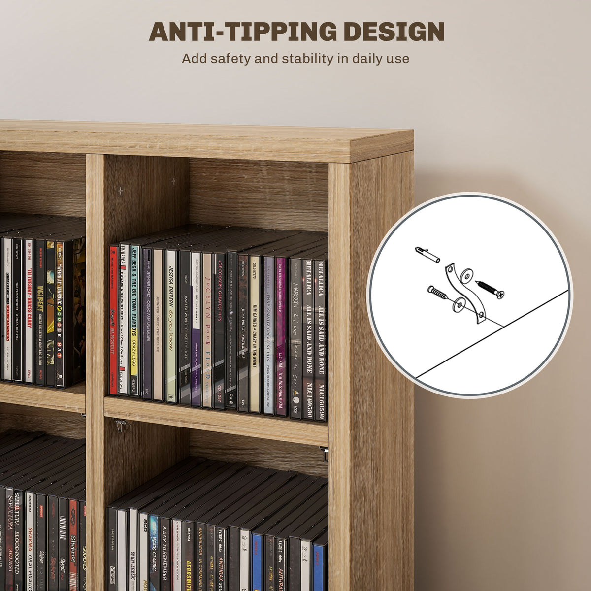 HOMCOM CD Storage Unit with Adjustable Shelves, Suitable for up to 456 CDs, 89 x 130.5 cm, Nature Wood Finish