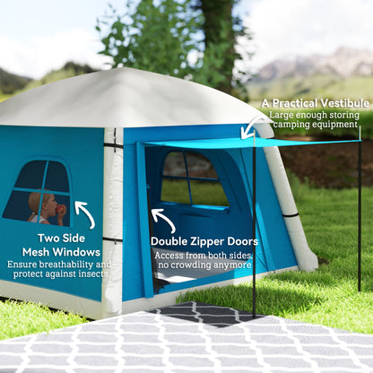 Outsunny Inflatable Camping Tent with Hand Pump, Easy Setup 1/2 Person Blackout Blow Up Tent, Light Blue
