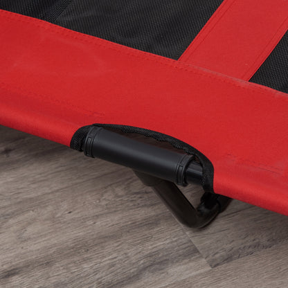 PawHut Raised Dog Bed Cooling Metal Elevated Pet Cot with Breathable Mesh, Non-slip, Lightweight & Portable, for Indoor Camping Beach Travel Outdoor Use, Red, XX Large, 122 x 92 x 23cm
