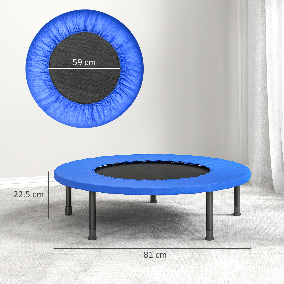 HOMCOM 32" Mini Fitness Trampoline Home Gym Yoga Exercise Rebounder Indoor Outdoor Jumper with Safety Pad, Support Up to 100 KG, Blue and Black
