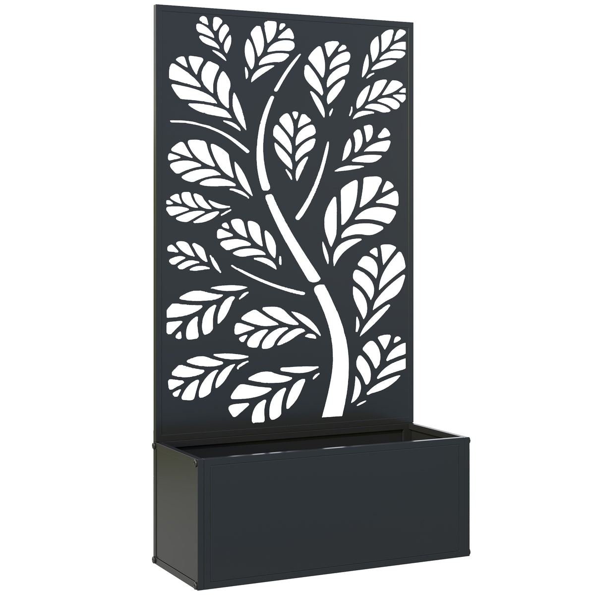 Outsunny Outdoor Metal Planter, with Back Trellis - Black