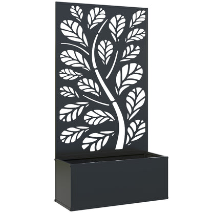 Outsunny Outdoor Metal Planter, with Back Trellis - Black