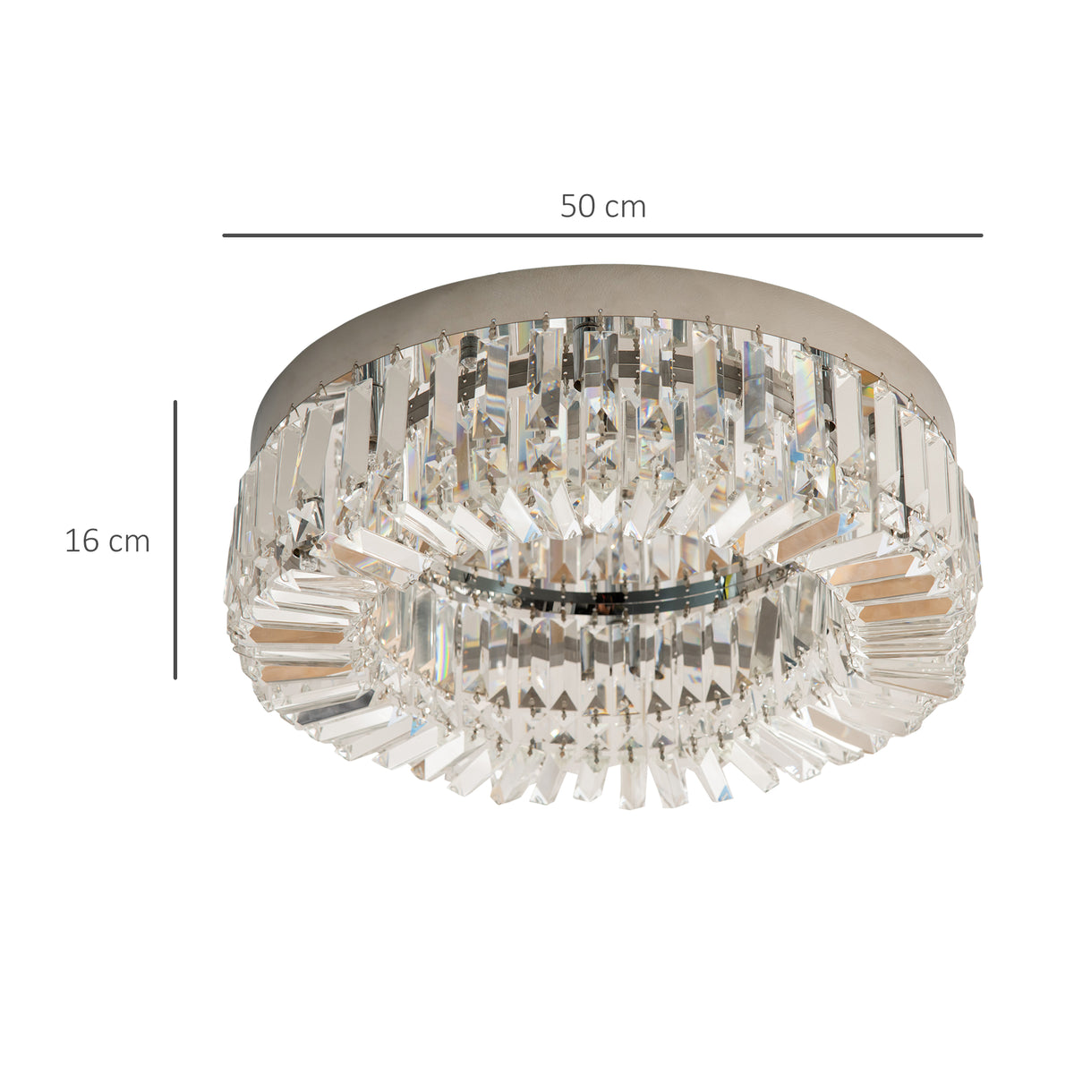 HOMCOM Crystal Chandeliers with Crystal Pendants, 8-Light Ceiling Light for Living Room, Bedroom Dining Room, Silver Tone
