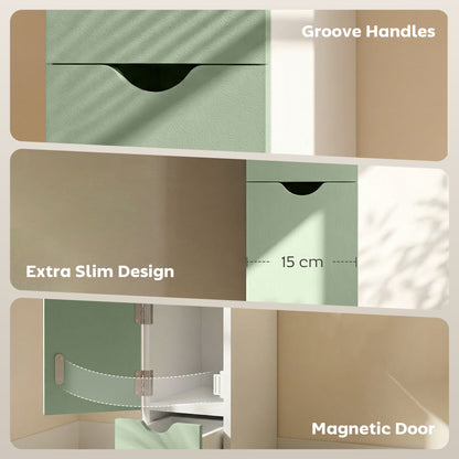 HOMCOM Slim Bathroom Storage Cabinet, Tall Bathroom Floor Cabinet with 2-Tier Shelf and 2 Drawers, White and Light Green