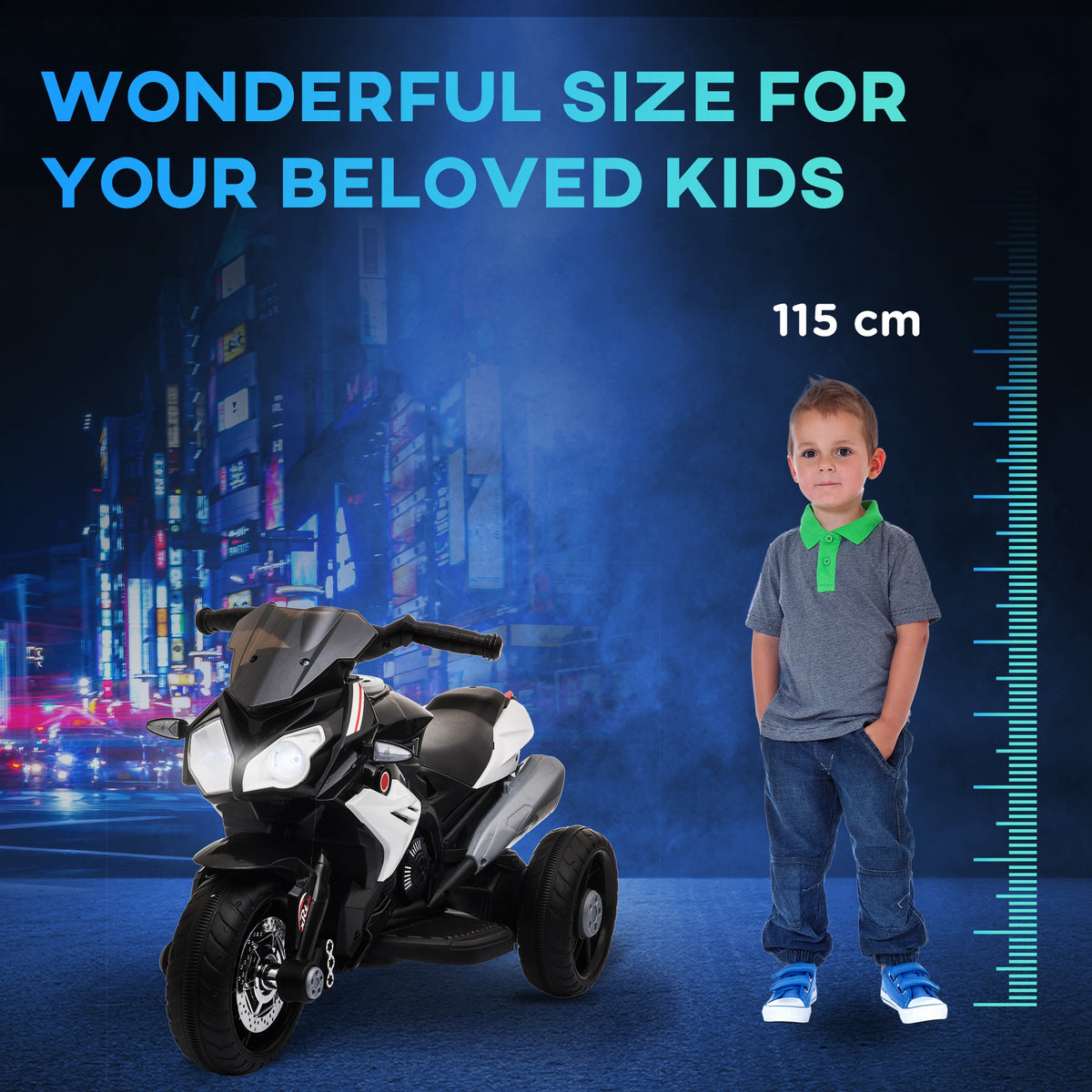 HOMCOM Kids Electric Motorcycle, 6V Ride on Motorcycle with 3 Wheels, LED Headlight, Music, Horn for Boys Girls 3-5 Y, Black