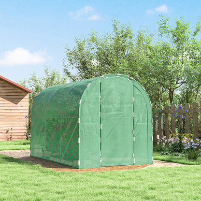 Outsunny 3 x 2 x 2m Polytunnel Greenhouse with Hinged Door, Walk-in Grow House Tent with PE Cover and Galvanised Steel Frame, Green