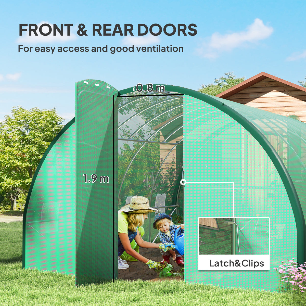 Outsunny 4 x 3 m Polytunnel Greenhouse, with Windows and Doors - Green