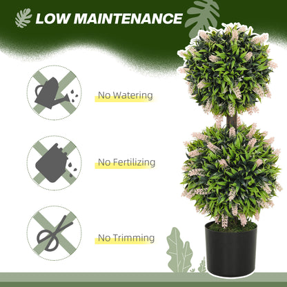 HOMCOM Set of 2 Artificial Plants, Lavender Flowers Ball Trees with Pot, for Home Indoor Outdoor Decor, 70cm