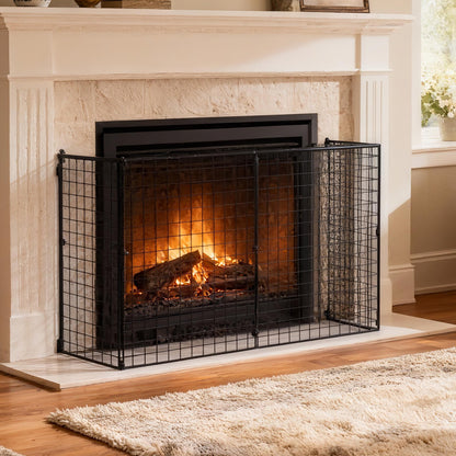 HOMCOM Extendable Fire Guard Screen, Freestanding Fire Screen Spark Guard, Folding Fireplace Cover, Wire Mesh, Child & Pet Safety Barrier for Fireplaces, 81.5-160cm, Black