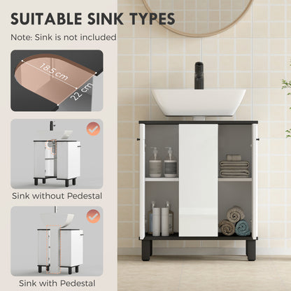 HOMCOM Modern Under-Sink Bathroom Cabinet - High Gloss White