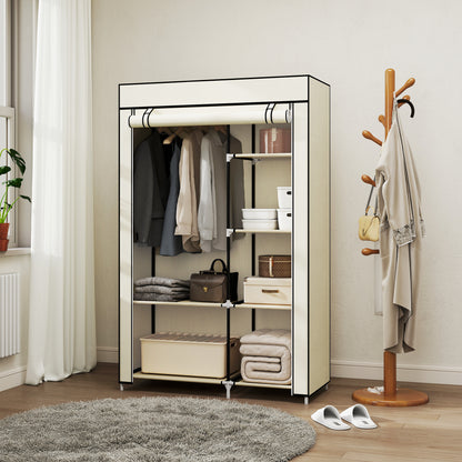 HOMCOM Fabric Wardrobe w/ Shelves Hanging Rail Foldable Wardrobe Cream