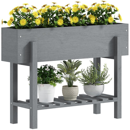 Outsunny Wooden Two-Tier Raised Planter, Two Drainage Holes, 35L - Grey
