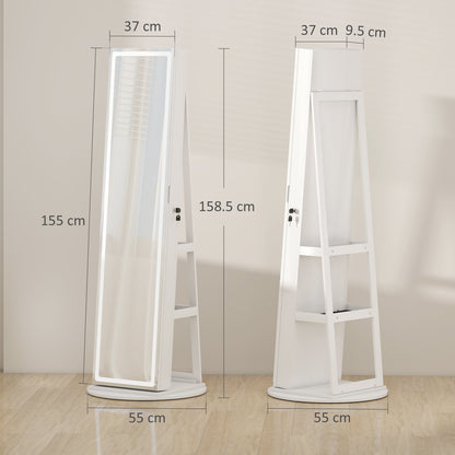 HOMCOM Storage Jewellery Cabinet, with Mirror and Lights - White
