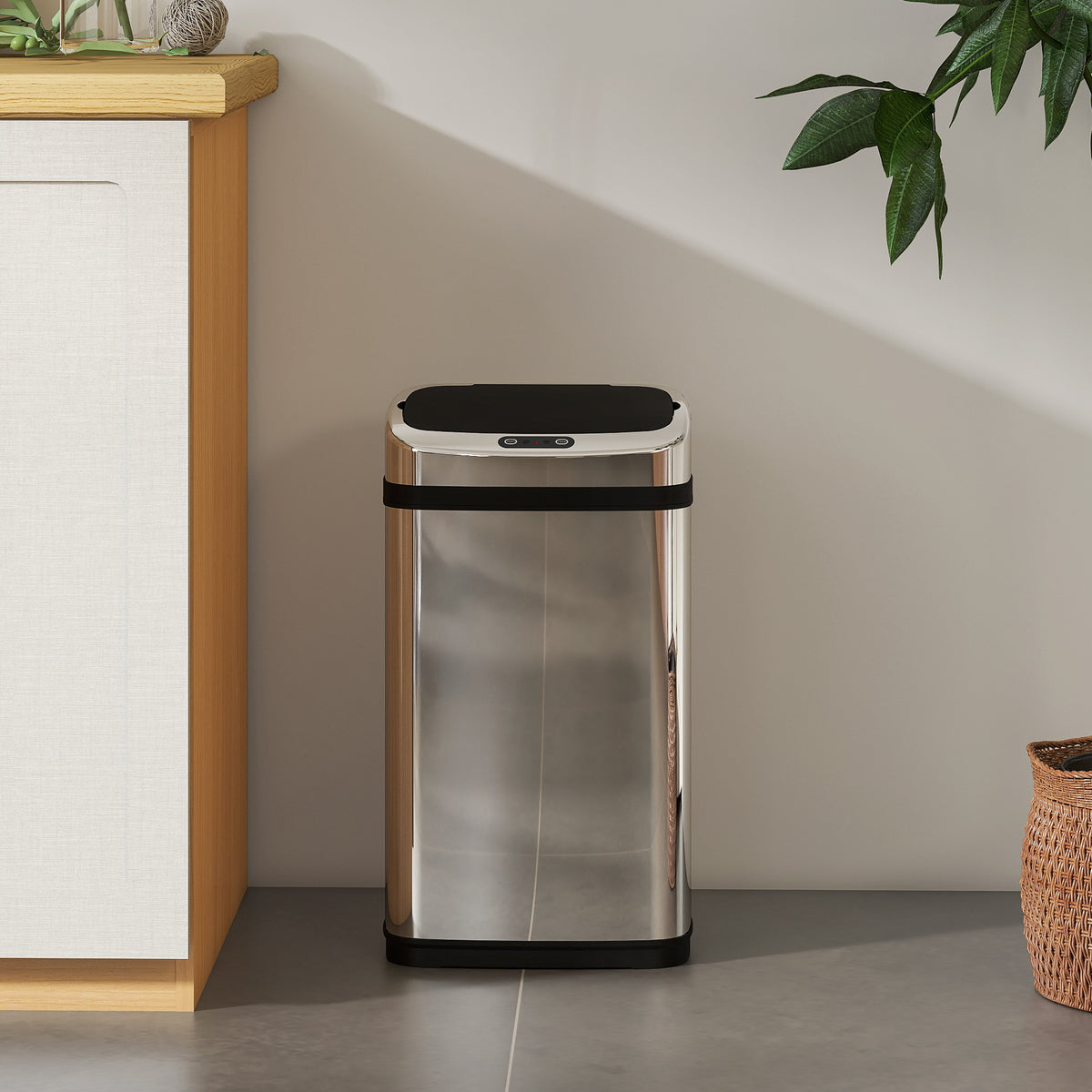 HOMCOM 30L Stainless Steel Motion Sensor Lid Bin - Silver Tone