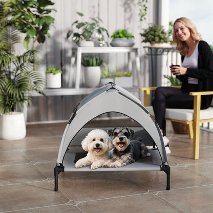PawHut Portable Elevated Dog Bed with Removable Canopy, Cooling Raised Pet Cot for Small Medium Dogs, 76 x 61 x 70 cm