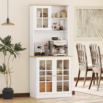 HOMCOM Kitchen Pantry, Buffet Hutch with 3 Storage Cabinets, 2 Open Shelves and Large Countertop for Kitchen, Living Room and Entryway, White