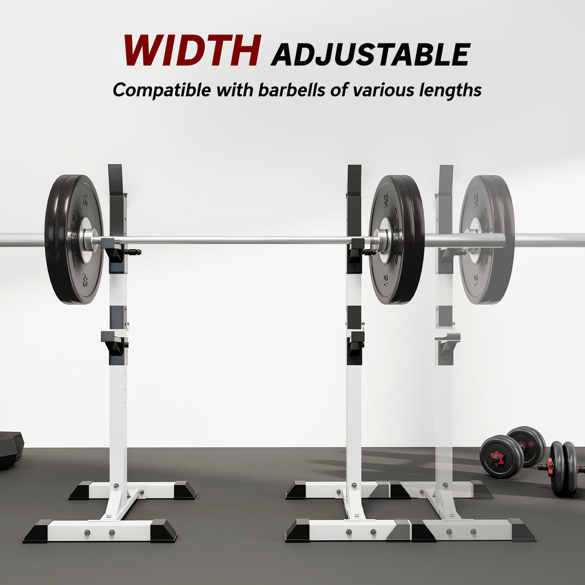 HOMCOM Heavy Duty Weight Bar Barbell Squat Stand Barbell Rack Spotter, for Home, Gym - Black