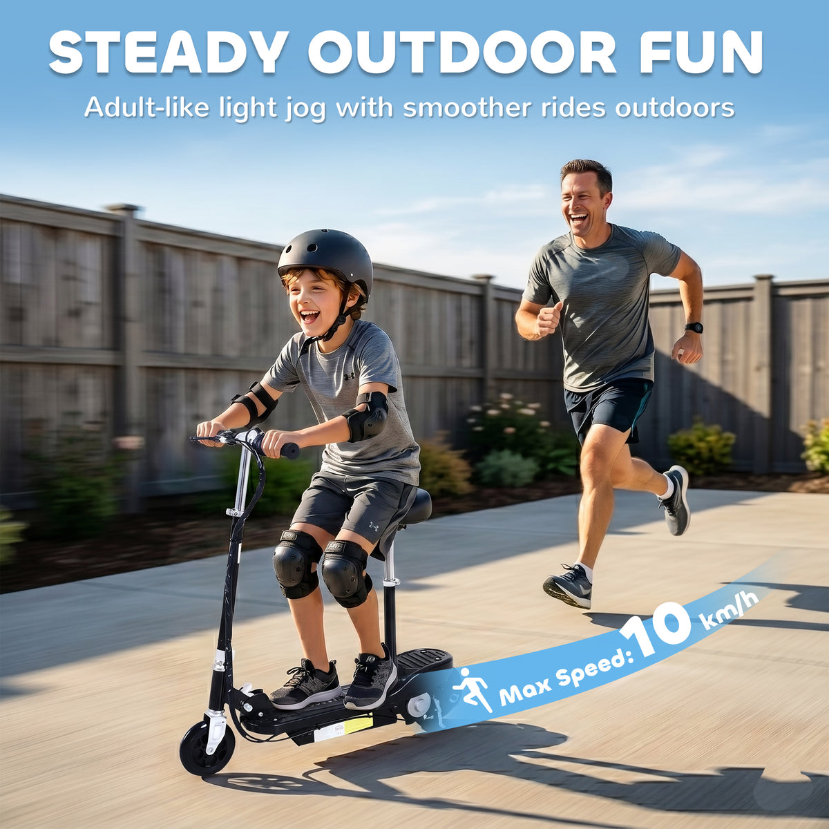 HOMCOM Powered Powered Scooter Ride-On, with Brakes, Adjustable Seat, Adjustable Handlebars, Black