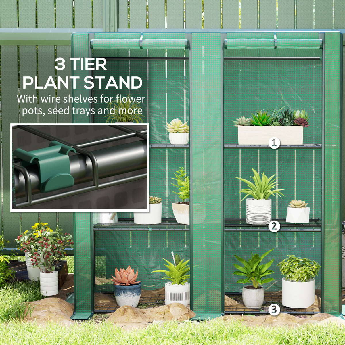 Outsunny Three-Tier Mini Greenhouse - Green