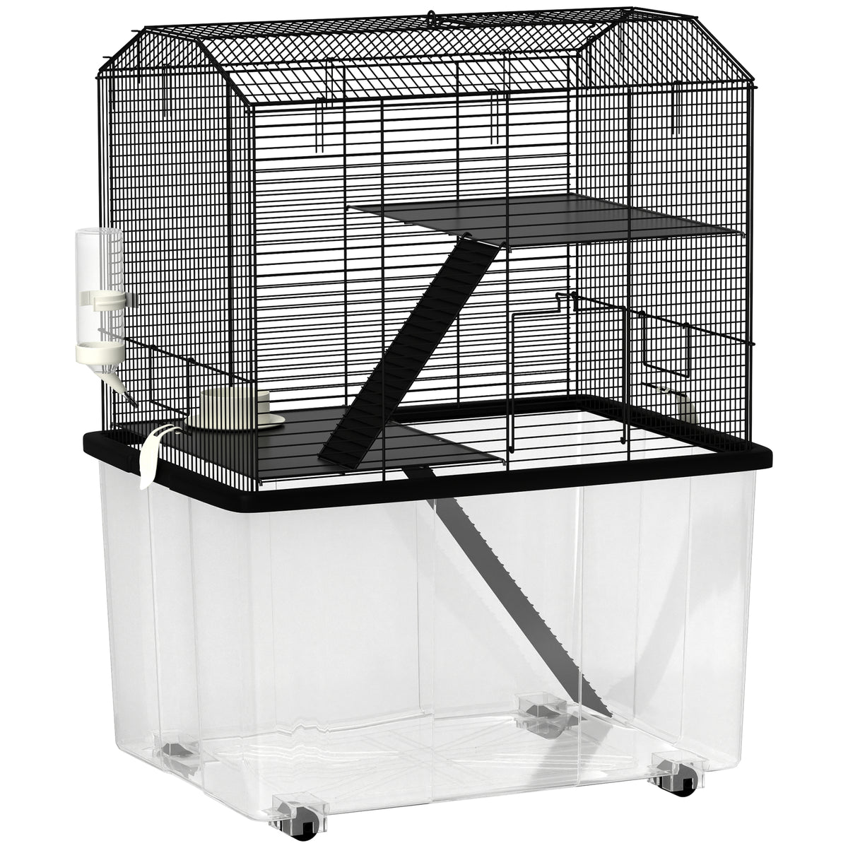 PawHut Three-Tier Gerbil Cage, Hamster Cage for Dwarf Hamster w/ Wheels, Deep Bottom, Food Dish, Water Bottle
