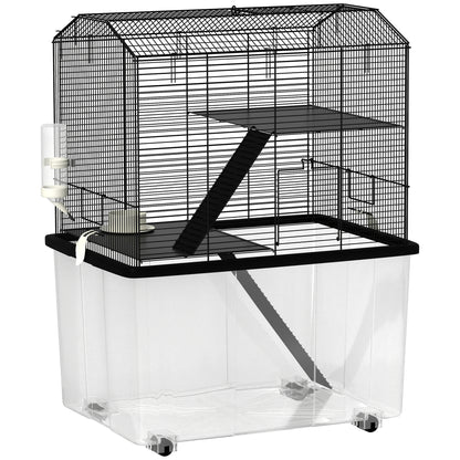 PawHut Three-Tier Gerbil Cage, Hamster Cage for Dwarf Hamster w/ Wheels, Deep Bottom, Food Dish, Water Bottle