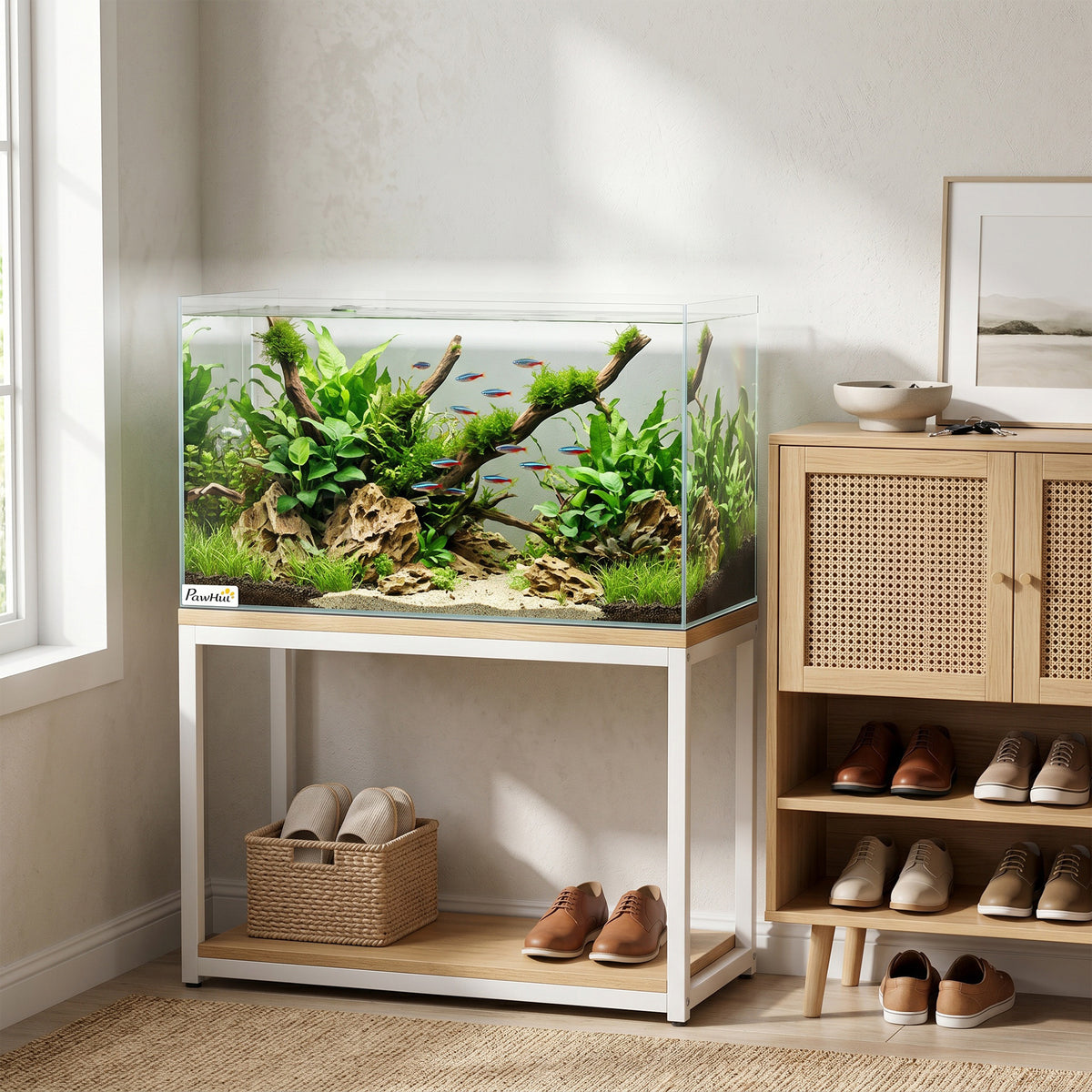 PawHut Fish Tank Bare Glass for DIY Glass Aquarium with Protective Base Mat 43L Transparent for Fish Shrimps