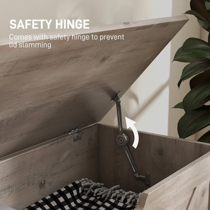 HOMCOM 100L Home Storage Box, with Safety Hinge - Grey Wood-Effect