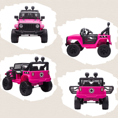 HOMCOM Kids Ride On Car, 12V Electric Cars for Kids with Parental Remote Control, 2 Motors, 4-Wheel Suspension, LED Lights, Horn, 3-5km/h, Battery Powered Ride On Toy for 3-6 Years Old Pink