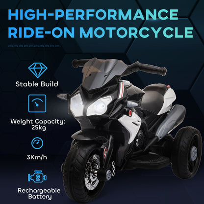 HOMCOM Kids Electric Motorcycle, 6V Ride on Motorcycle with 3 Wheels, LED Headlight, Music, Horn for Boys Girls 3-5 Y, Black