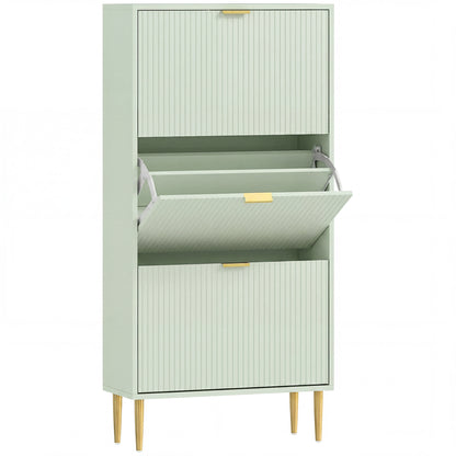 HOMCOM Elegant Three-Drawer Shoe Cabinet - Light Green