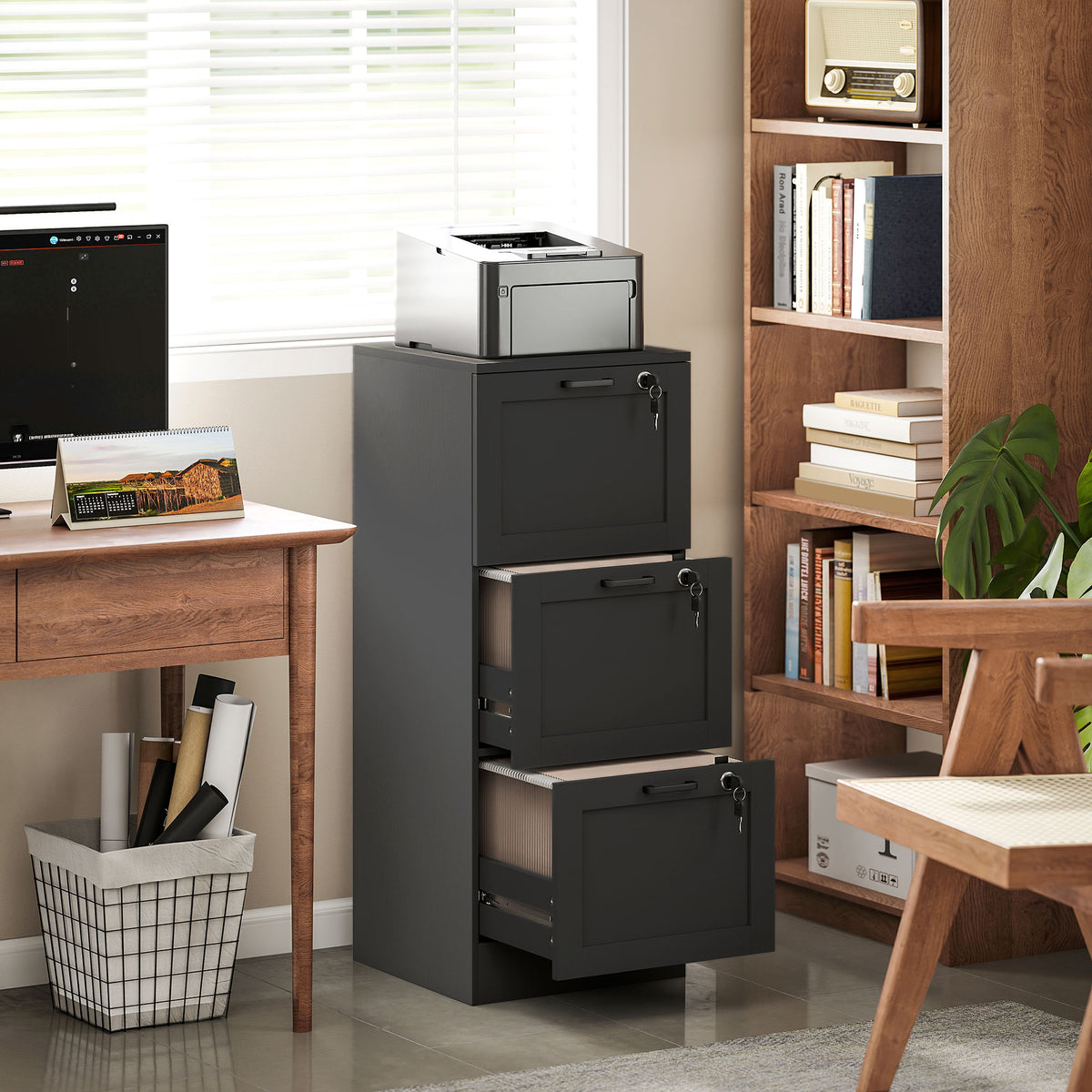 HOMCOM 3-Drawer Filing Cabinet with Lock - Black