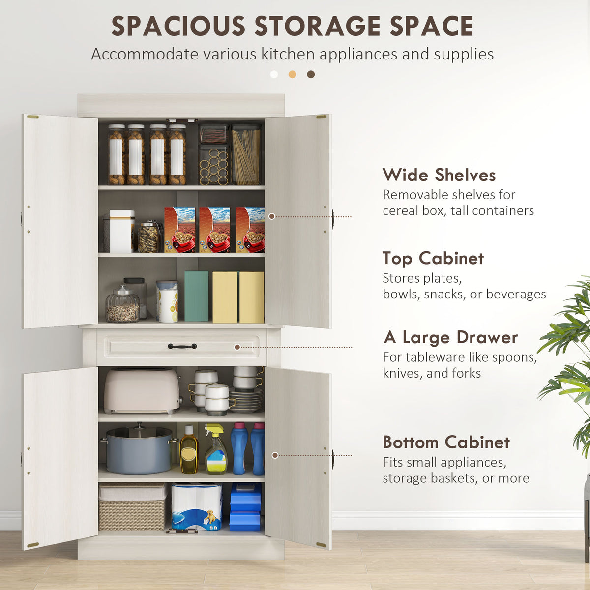 HOMCOM Tall Kitchen Cupboard, Kitchen Pantry Cabinet with 6 Shelves and Drawer, Cream White