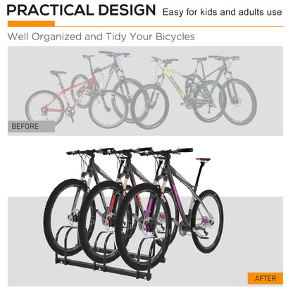 HOMCOM Bike Stand Parking Rack Floor or Wall Mount Bicycle Cycle Storage Locking Stand 76W x 33D x 27H (3 Racks, Black)