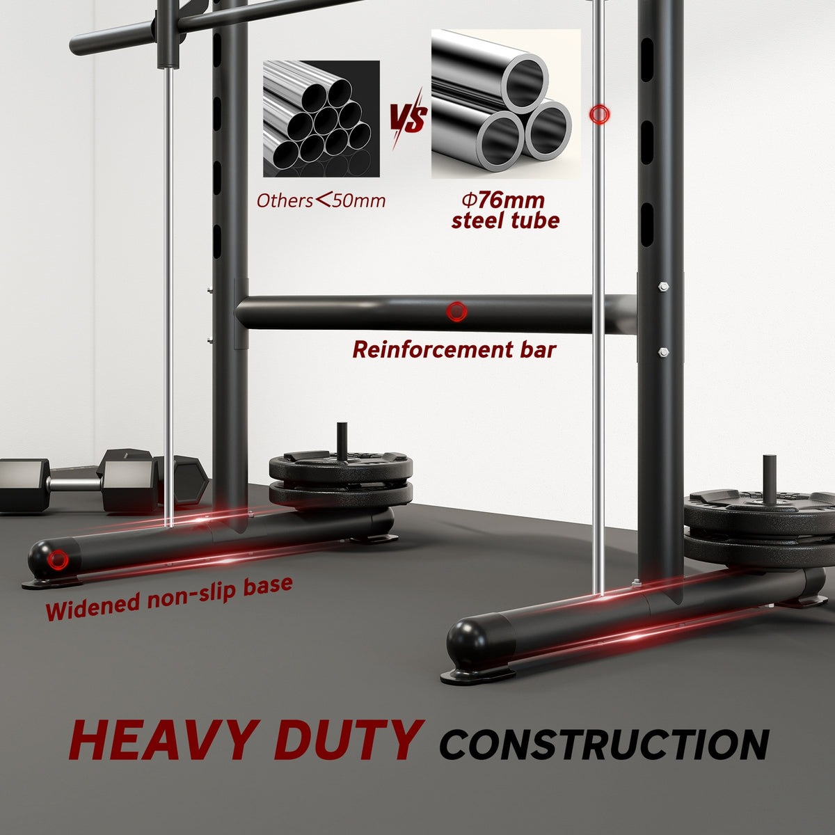 HOMCOM Adjustable Squat Rack, with Pull Up Bar, Barbell Bar for Home Gym