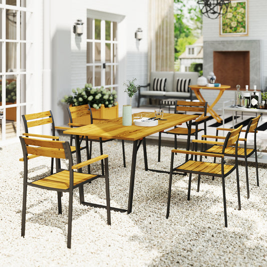 Outsunny Seven-Piece Wood Panel Patio Dining Set with ⌀5 cm parasol hole - Brown/Black