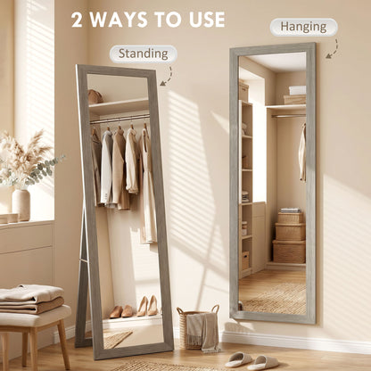 HOMCOM Full Length Mirror, 37 x 157 cm, Hanging or Freestanding, Rectangular Full Body Mirror for Living Room, Bedroom, Grey
