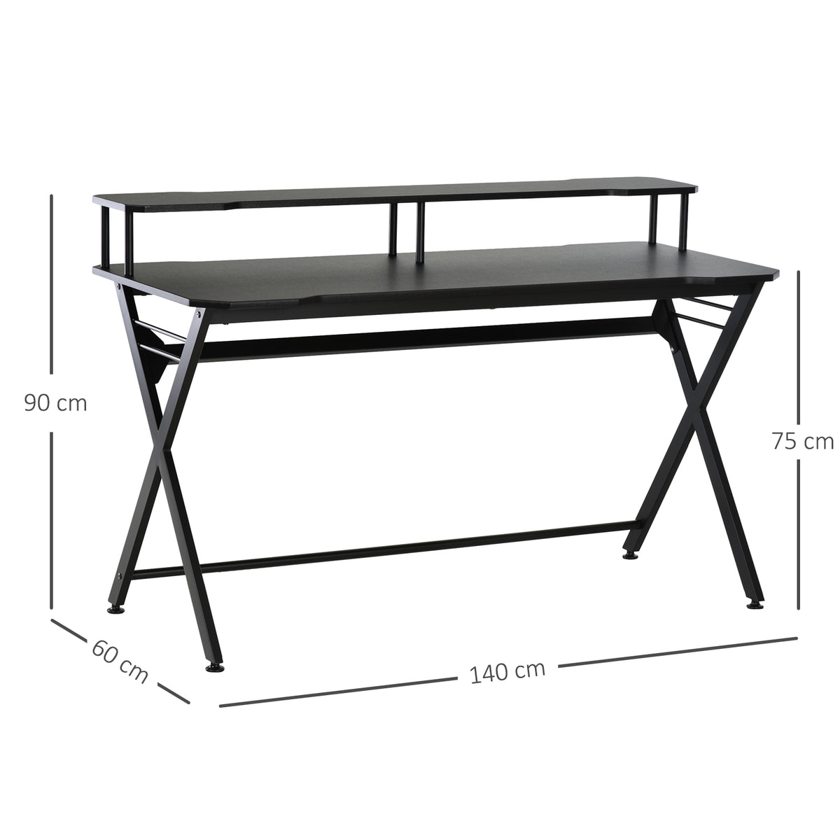 HOMCOM Gaming Desk Writing Racing Computer Table Workstation with Headphone Hook Curved Front Adjustable Feet for Home Office Use 140 x 60cm