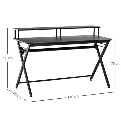 HOMCOM Gaming Desk Writing Racing Computer Table Workstation with Headphone Hook Curved Front Adjustable Feet for Home Office Use 140 x 60cm
