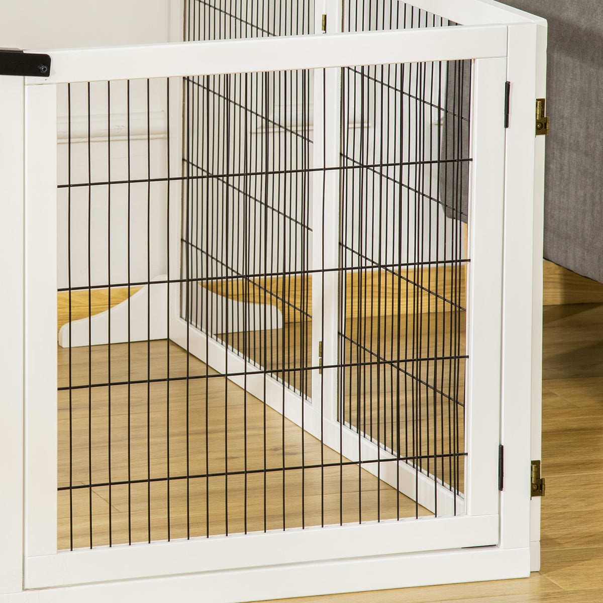 PawHut Wooden Pet Gate, Freestanding Dog Safety Barrier with 2 Support Feet, White