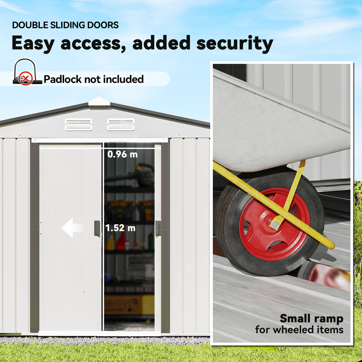 Outsunny Metal 9 x 6FT Bike Shed, Mobility Scooter Shed House with Foundation Kit, Ventilation, Silver