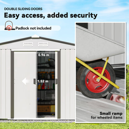 Outsunny Metal 9 x 6FT Bike Shed, Mobility Scooter Shed House with Foundation Kit, Ventilation, Silver