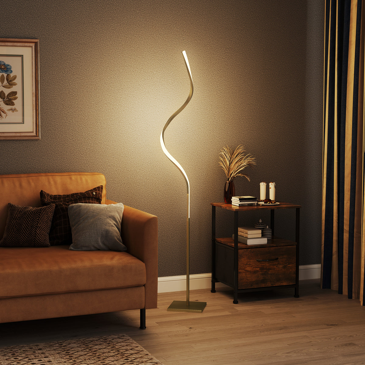 HOMCOM LED Floor Lamp with 3 Adjustable Brightness, Modern Dimmable Standing Lamp with Foot Switch for Bedroom, Living Room, Gold Tone