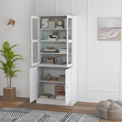 HOMCOM Double Storage Display Cabinet with Adjustable Shelves, MDF - White