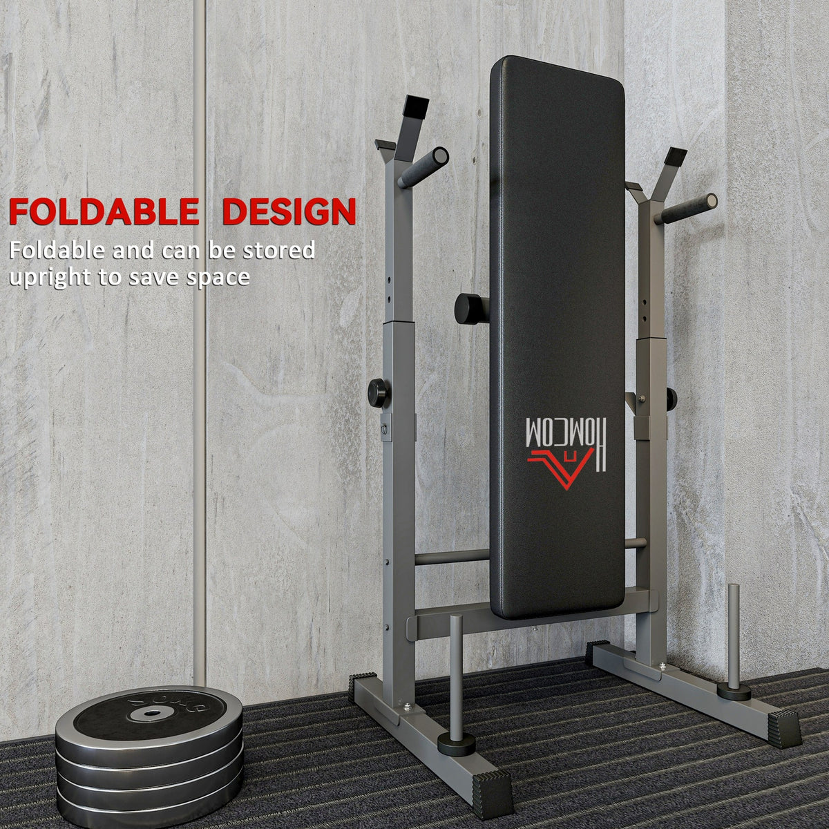 HOMCOM Adjustable Weight Bench, Foldable Bench, with Barbell Rack, Grey